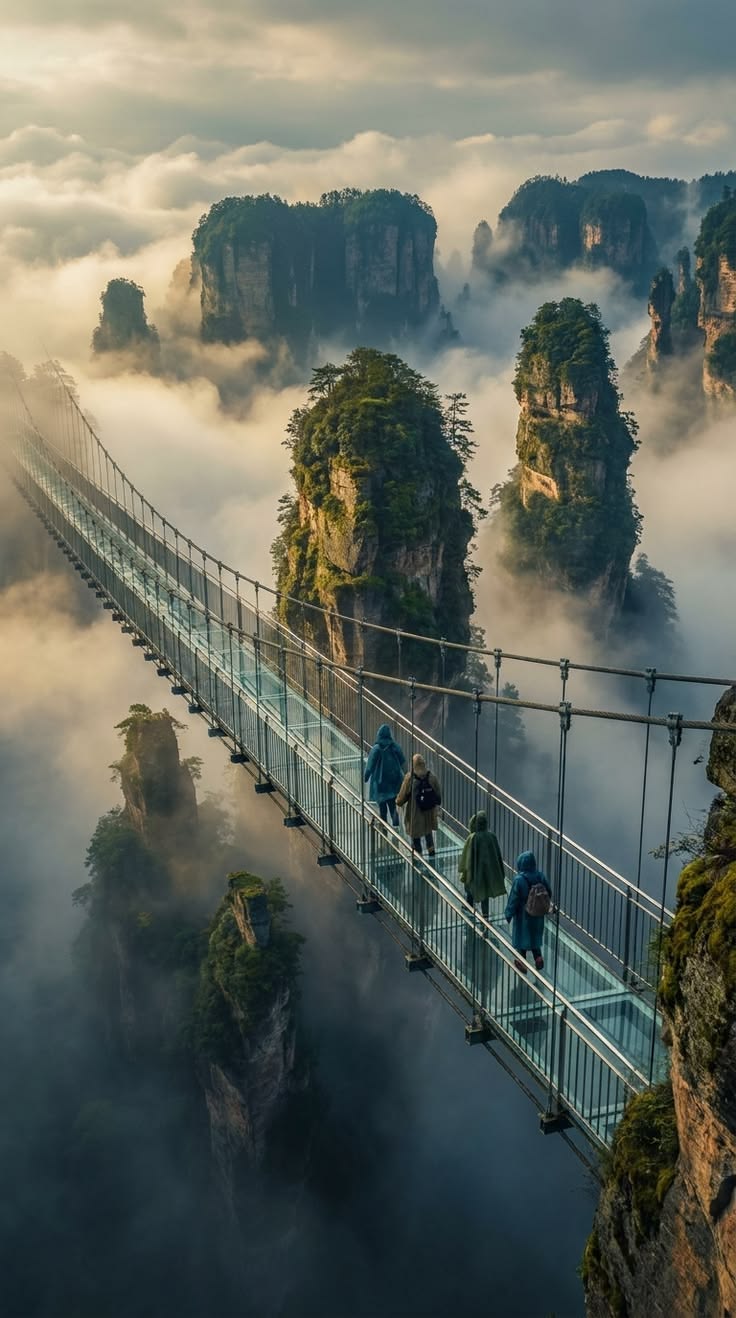 Puente de cristal en el parque forestal nacional de Zhangjiajie, situado en la porvincia de Hunan China.